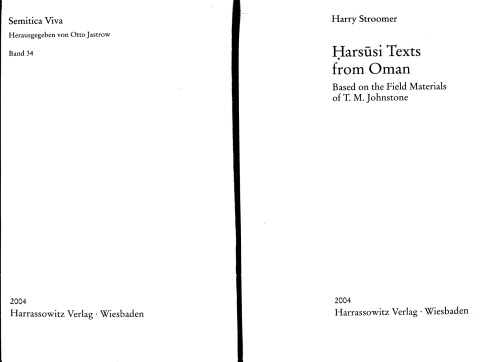 Ḥarsūsī texts from Oman: based on the field materials of T.M. Johnstone