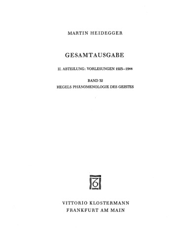Hegels Phänomenologie des Geistes (Wintersemester 1930/31)