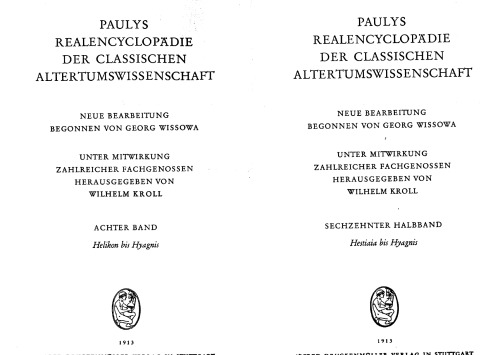 Paulys Realencyclopädie der classischen Altertumswissenschaft: neue Bearbeitung, Bd.8 2 : Hestiaia - Hyagnis: Bd VIII, Hbd VIII,2
