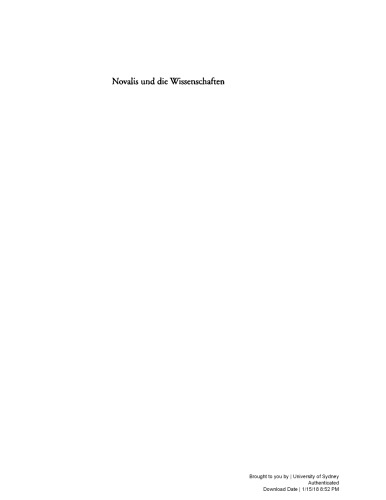 Novalis und die Wissenschaften (Schriften Der Internationalen Novalis-Gesellschaft) (German Edition)