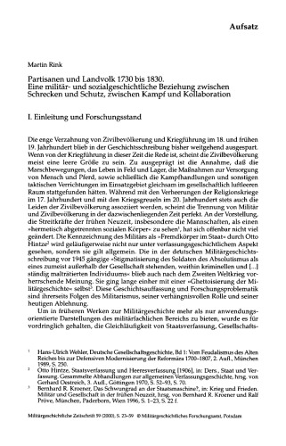 Partisanen und Landvolk 1730 bis 1830. Eine militär- und sozialgeschichtliche Beziehung zwischen Schrecken und Schutz, zwischen Kampf und Kollaboration