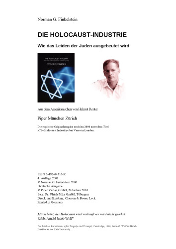 Die Holocaust-Industrie. Wie das Leiden der Juden ausgebeutet wird