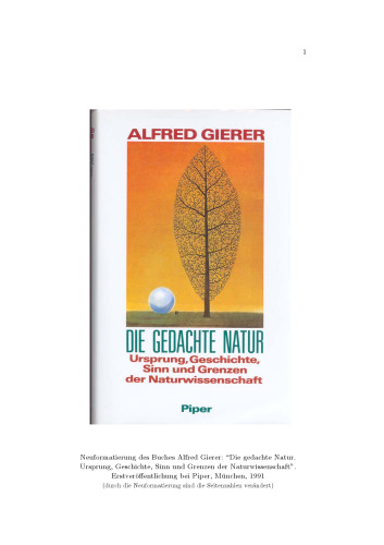 Die gedachte Natur. Ursprünge der modernen Wissenschaft.