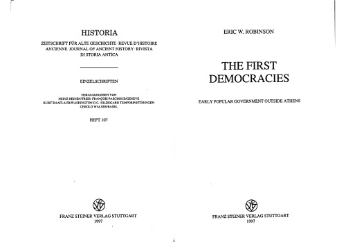 The First Democracies: Early Popular Government Outside Athens