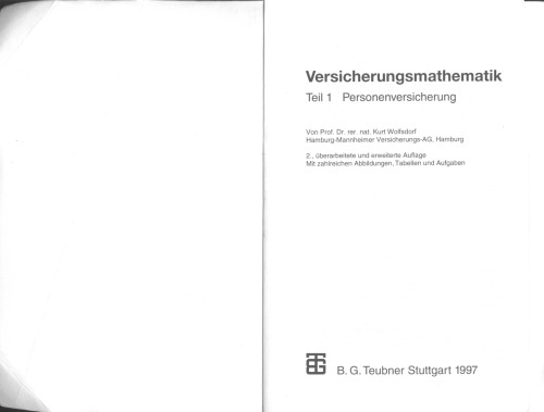 Versicherungsmathematik, Tl.1, Personenversicherung