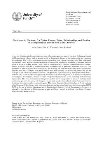 Goddesses in Context: On Divine Powers, Roles, Relationships and Gender in Mesopotamian Textual and Visual Sources