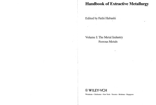 Handbook of Extractive Metallurgy Volume 1
