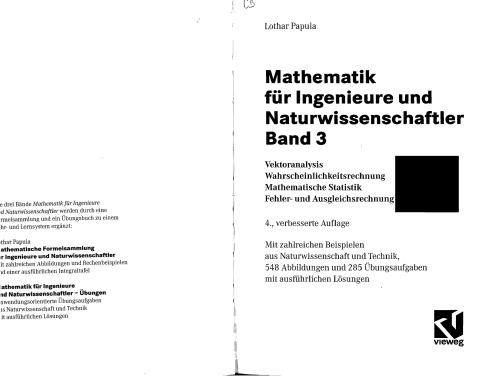 Mathematik für Ingenieure und Naturwissenschaftler Bd. 3. Vektoranalysis, Wahrscheinlichkeitsrechnung, mathematische Statistik, Fehler- und Ausgleichsrechnung
