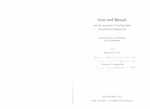 Gott und Mensch nach den ägyptischen Tempelinschriften der griechisch-römischen Zeit