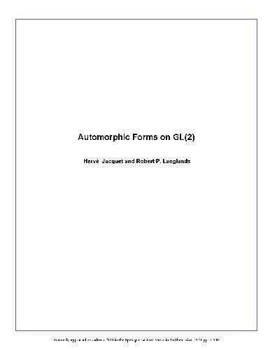 Automorphic Forms on GL(2): Part 1