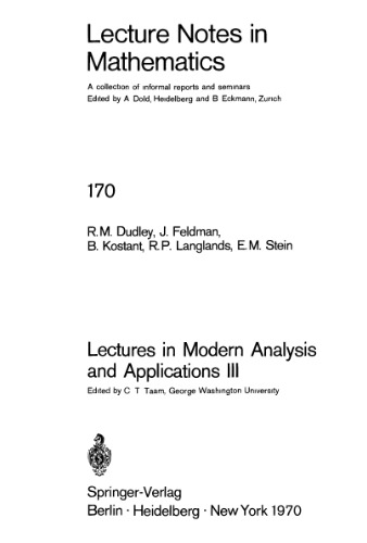 Lectures in Modern Analysis and Applications III