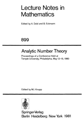 Analytic number theory. Proceedings conference, Temple Univ., Philadelphia, 1980