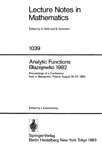 Analytic functions. Blazejewko 1982. Proceedings of a conference