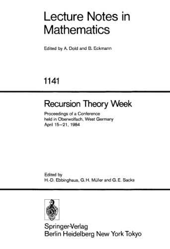 Recursion Theory Week. Proceedings conference Oberwolfach, 1984
