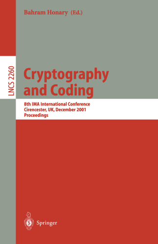 Cryptography and Coding: 8th IMA International Conference Cirencester, UK, December 17-19, 2001 Proceedings (Lecture Notes in Computer Science, 2260)