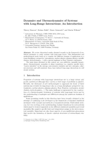 Dynamics and Thermodynamics of Systems with Long Range Interactions (Lecture Notes in Physics, 602)