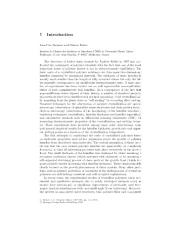 Polymer Crystallization: Obervations, Concepts and Interpretations (Lecture Notes in Physics, 606)
