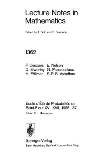 Ecole d'Ete de Probabilites de Saint-Flour XV-XVII, 1985. 87