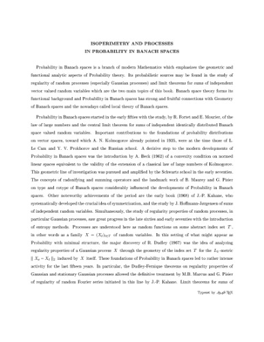 Probability in Banach Spaces: Isoperimetry and Processes