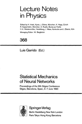 Statistical Mechanics of Neural Networks: Proceedings of the Xlth Sitges Conference Sitges, Barcelona, Spain, 3–7 June 1990