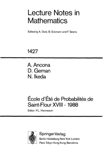 Ecole d'Ete de Probabilites de Saint-Flour XVIII - 1988
