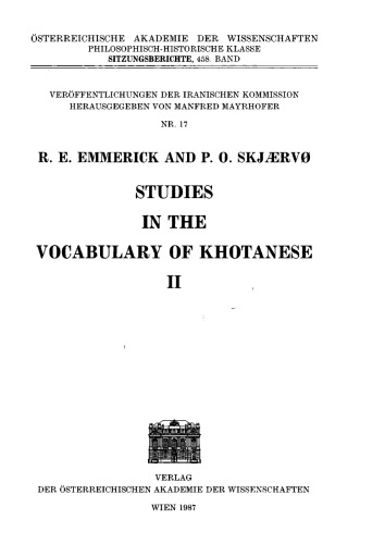 Studies in the Vocabulary of Khotanese