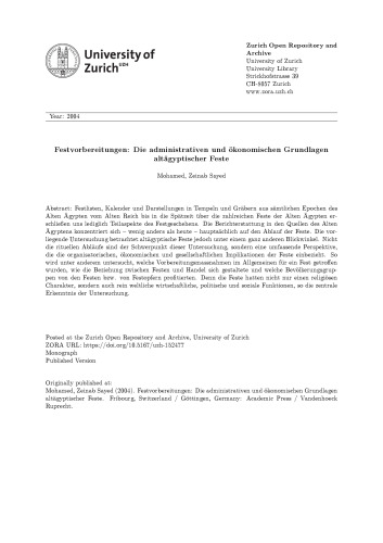Festvorbereitungen : Die administrativen und ökonomischen Grundlagen altägyptischer Feste