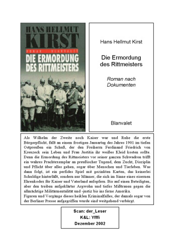 Die Ermordung des Rittmeisters. Roman nach Dokumenten