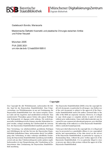 Medizinische Ästhetik. Kosmetik und plastische Chirurgie zwischen Antike und fruher Neuzeit
