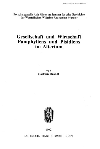 Gesellschaft und Wirtschaft Pamphyliens und Pisidiens im Altertum