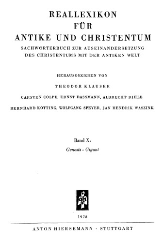 Reallexikon für Antike und Christentum 10 : Genesis – Gigant