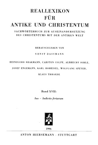 Reallexikon für Antike und Christentum 17 : Iao – Indicatio feriarum