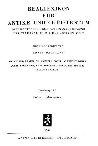 Reallexikon für Antike und Christentum 18 : Indien – Italia II