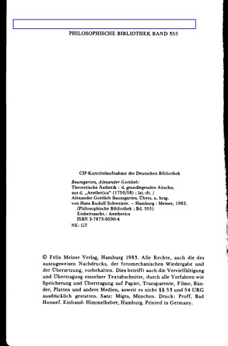 Theoretische Ästhetik. Die grundlegenden Abschnitte der "Aesthetica" (1750/58) : Lateinisch-Deutsch