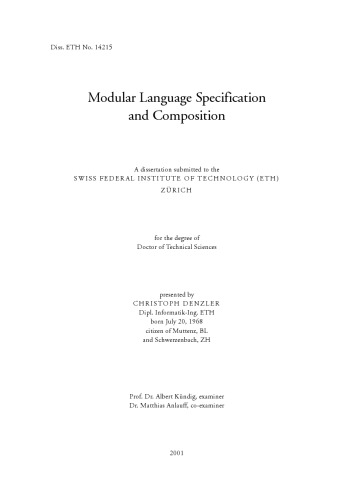 Modular Language Specification and Composition (Berichte Aus Der Informatik) English