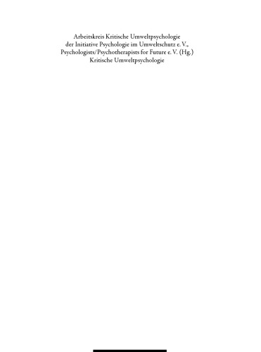 Kritische Umweltpsychologie : Krisen verstehen, Handlungsfähigkeit entwickeln