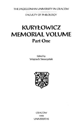 Kuryłowicz Memorial Volume. Part One