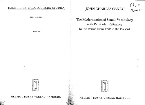 The Modernisation of Somali Vocabulary, with Particular Reference to the Period from 1972 to the Present