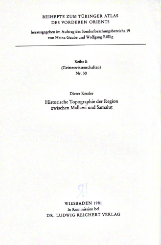 Historische Topographie der Region Zwischen Mallawi Und Samalut