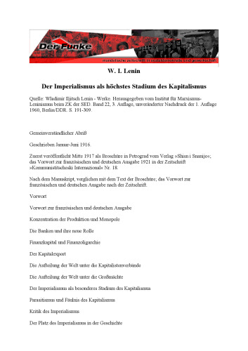 Der Imperialismus als höchstes Stadium des Kapitalismus