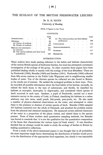 The ecology of the british freshwater leeches