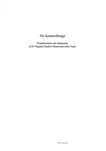 The Karmavibhaṅga: Transliterations and Annotations of the Original Sanskrit Manuscripts from Nepal