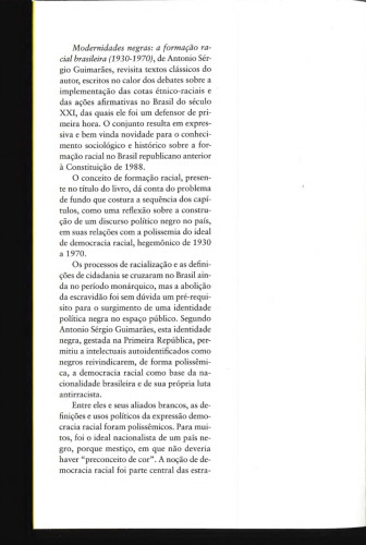 Modernidades Negras : A formação racial brasileira (1930-1970)