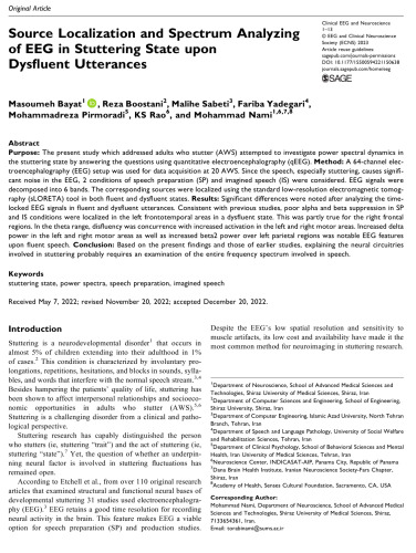 Source Localization and Spectrum Analyzing of EEG in Stuttering State upon Dysfluent Utterances