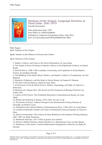 Passions of the Tongue: Language Devotion in Tamil India, 1891-1970