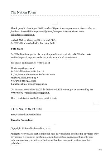 The Nation Form: Essays on Indian Nationalism