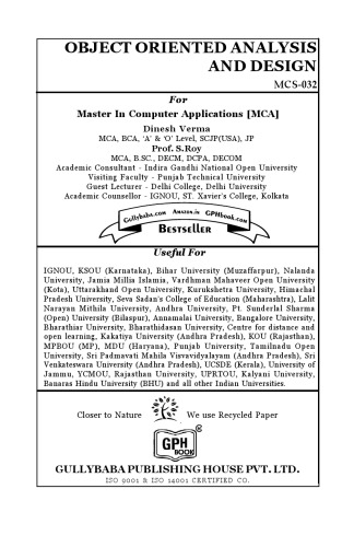 Object Oriented Analysis & Design Gph Book: Mcs-032