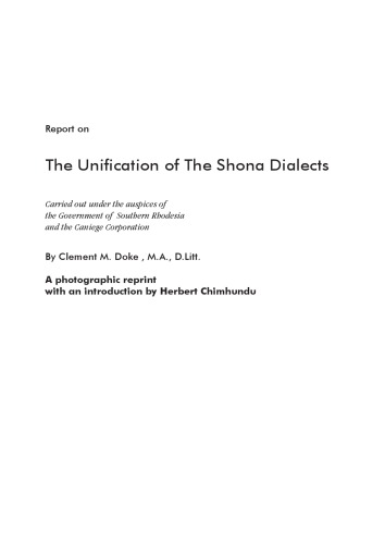 Report on the unification of the Shona dialects