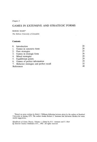 Handbook of Game Theory. Volume 1