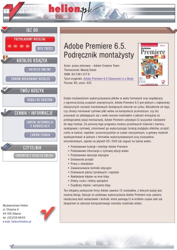 Adobe Premiere 6.5. Podrecznik montazysty - (pr65pm) helion onepress free darmowy